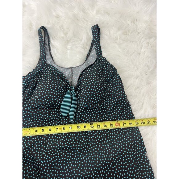 Maxine of Hollywood Vtg Plus 22W One Piece Swimsuit Dress Brown & Teal Polkadot - Picture 10 of 11